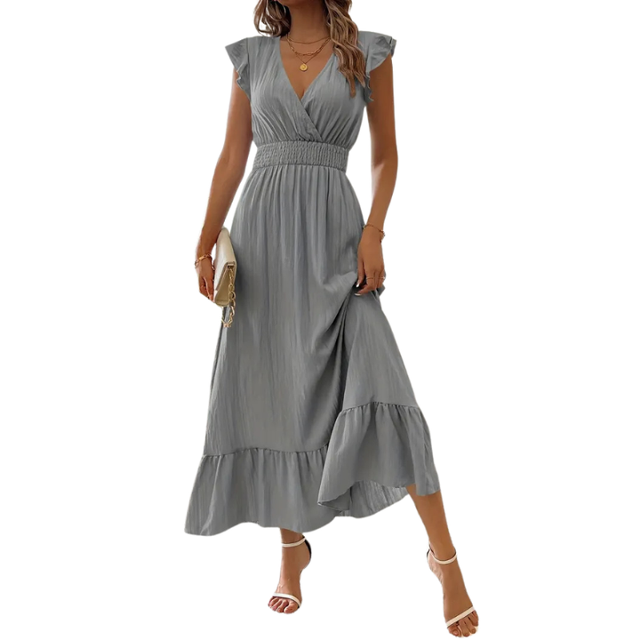 CATALINA™ – Elegant Shirred V Neck Maxi Dress