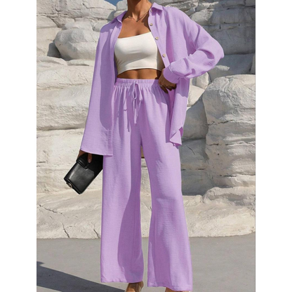 VANORA™ – Comfy Long Sleeve Blouse and Trouser Co-ord Set