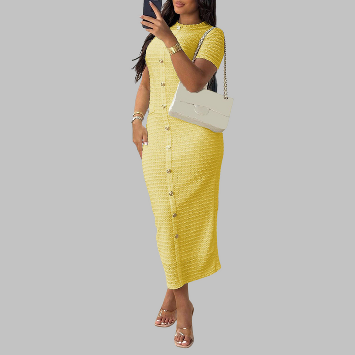 REGAN™ - Elegant Round Neck Fake Button Dress