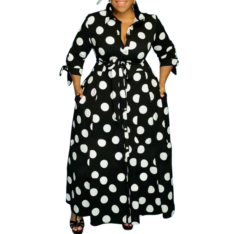 MARIE™ – Stylish Polka Dot Shirt Dress with Belt