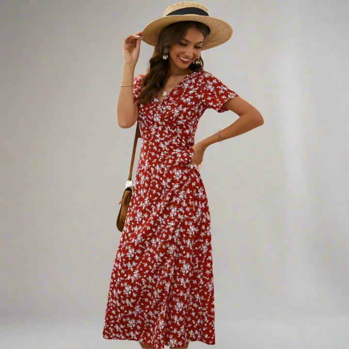 DALISAY™ -  Plus Size V-Neck Flounce Sleeve Summer Dress