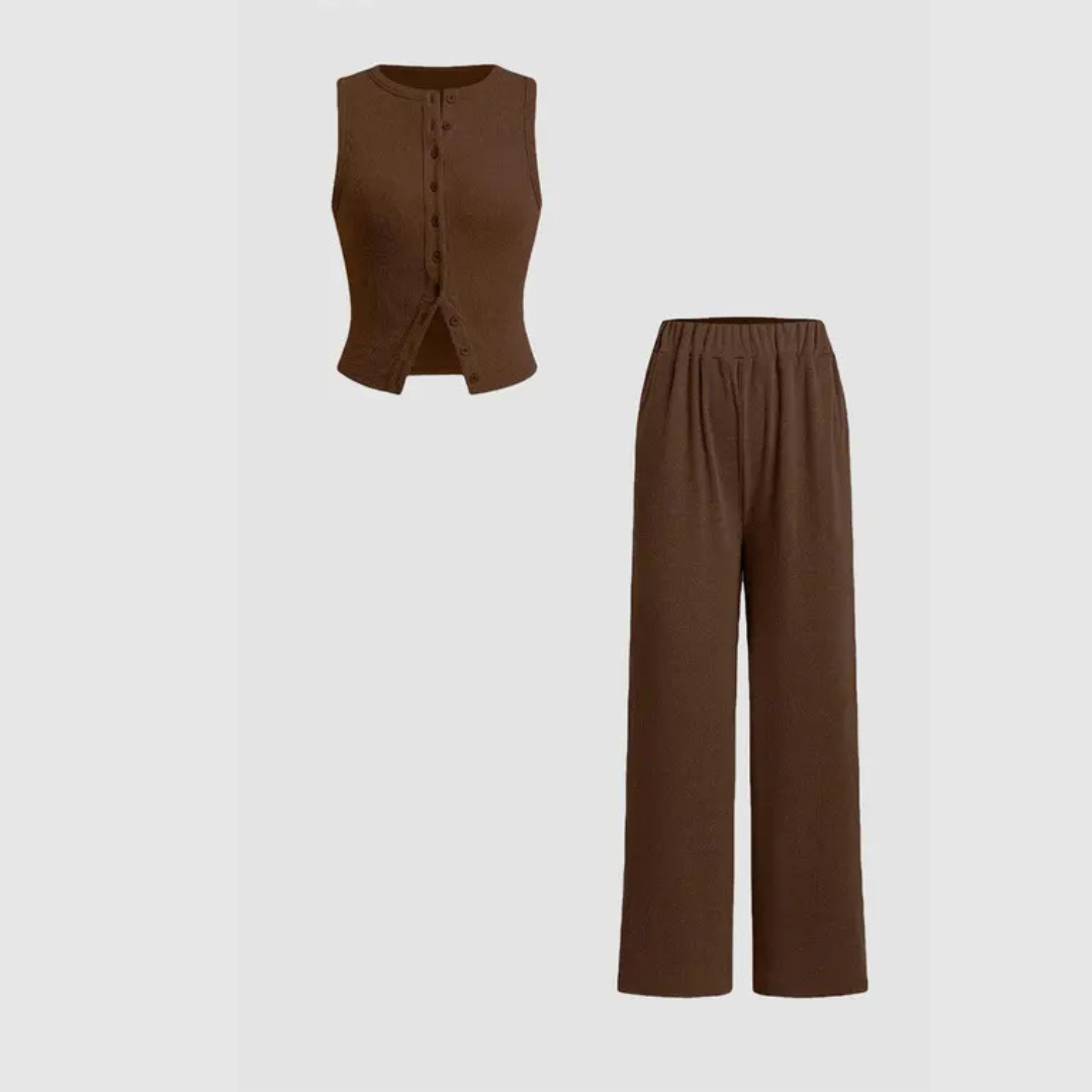 CLAIRE™ - Elegant Ribbed Button Tank and Pants Set