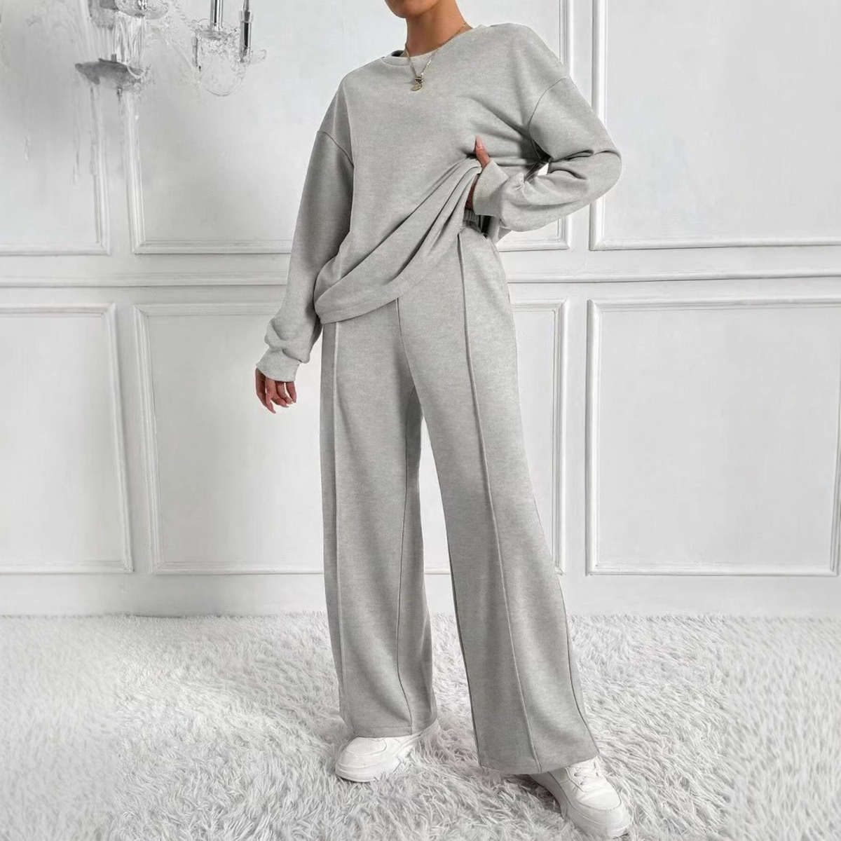 TINIDOR™ - Casual Long Sleeve Sweatshirt and High Waist Pants Set