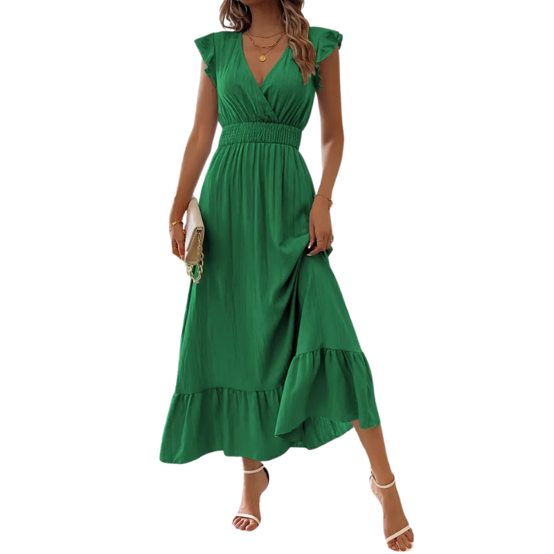 CATALINA™ – Elegant Shirred V Neck Maxi Dress