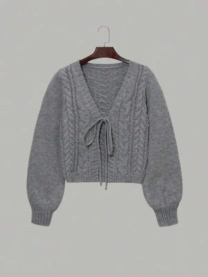 ALICIA™ - Casual Drop Shoulder Long Sleeve Cardigan Tie Front V-Neck Knitwear