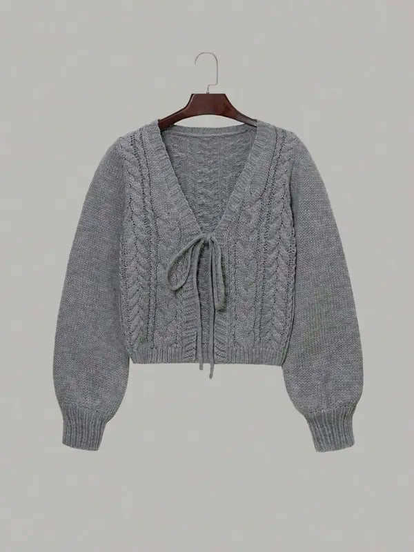 ALICIA™ - Casual Drop Shoulder Long Sleeve Cardigan Tie Front V-Neck Knitwear