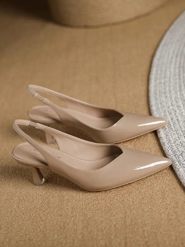 AMIRA™ - Women’s PU Leather Slingback Heels Simple Solid Color Pointed Toe Pumps