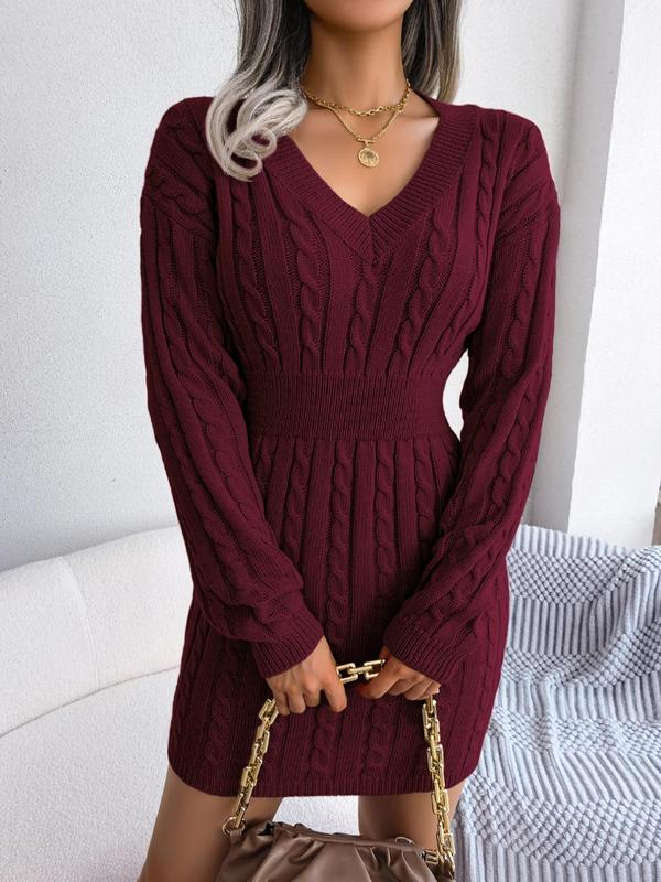 HOLLY™ - Cozy Long Sleeve V-Neck Cable Knit Sweater Dress