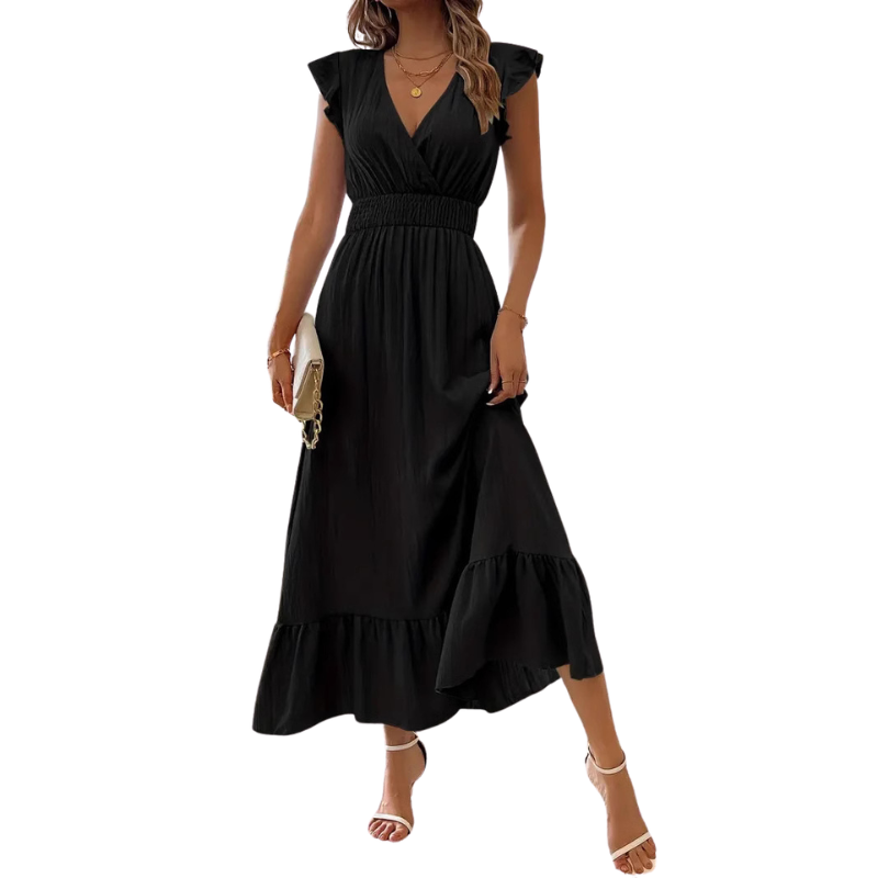 CATALINA™ – Elegant Shirred V Neck Maxi Dress