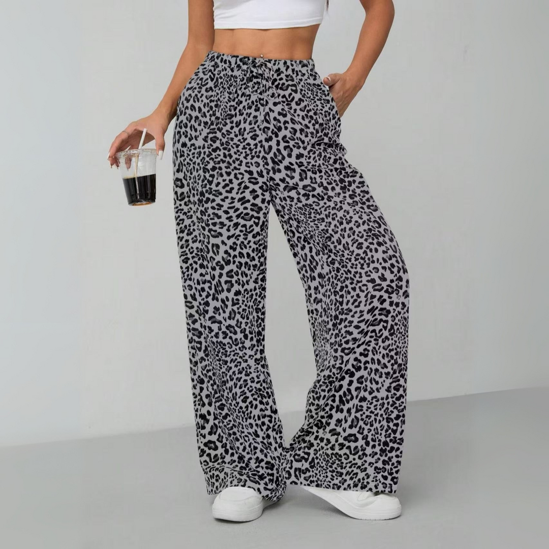 SYALA™ - Vintage Leopard Tie Front Wide Leg Pants