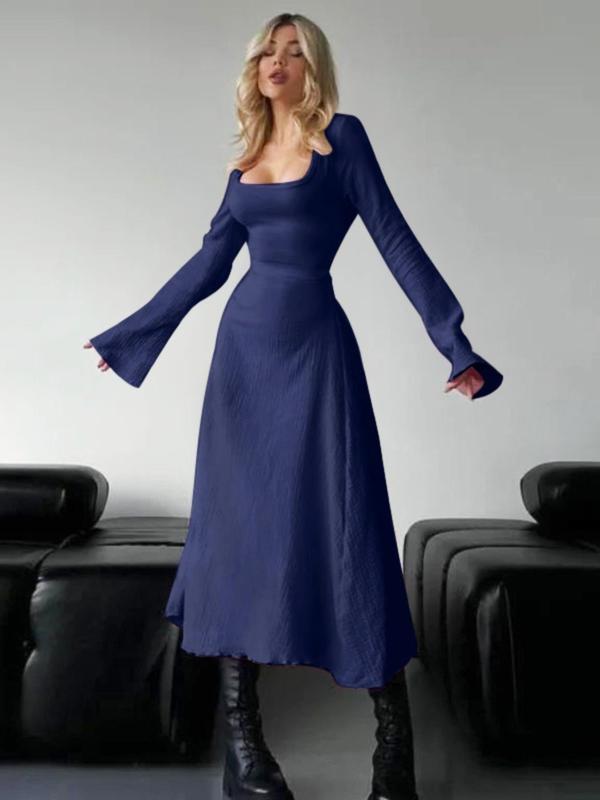 ERIN™ - Sophisticated Lace-Up Tie Back Flounce Sleeve A-Line Long Dress
