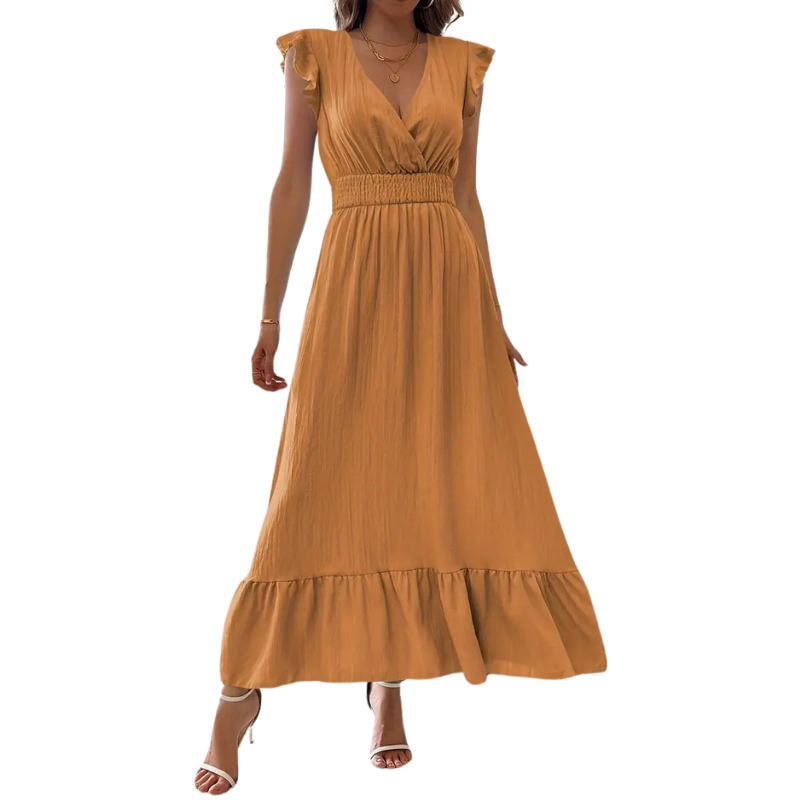 CATALINA™ – Elegant Shirred V Neck Maxi Dress