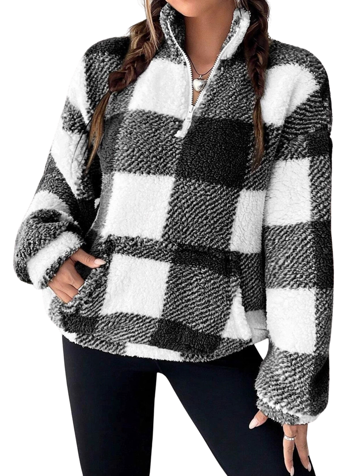 HILARY™ – Casual Plaid Half Zip Pullover