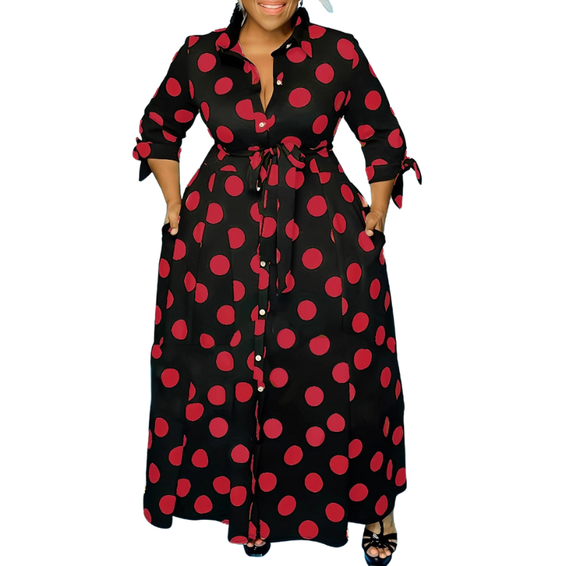 MARIE™ – Stylish Polka Dot Shirt Dress with Belt