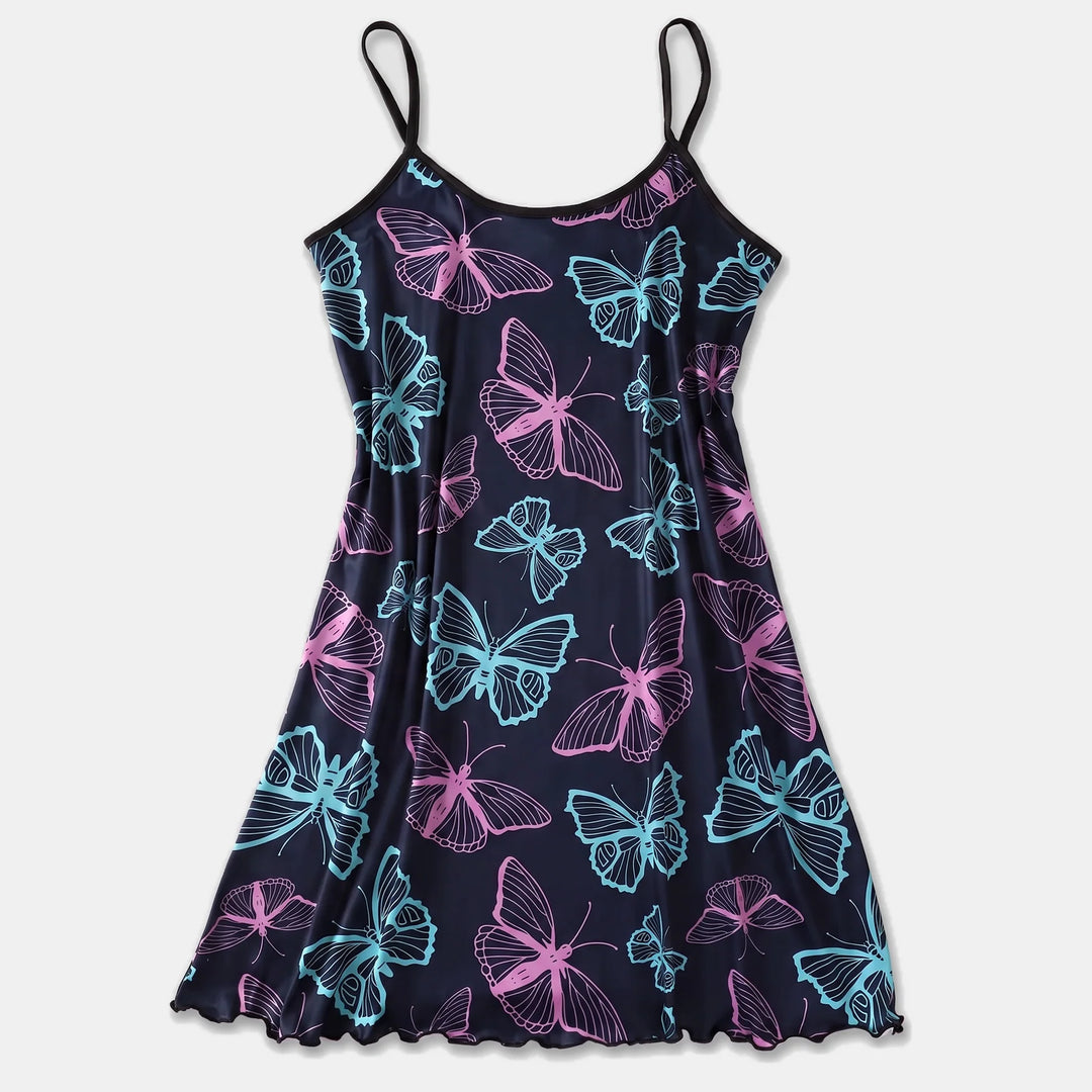 Women's Ruffle Hem Spaghetti Strap Casual Sleeveless Nightgown