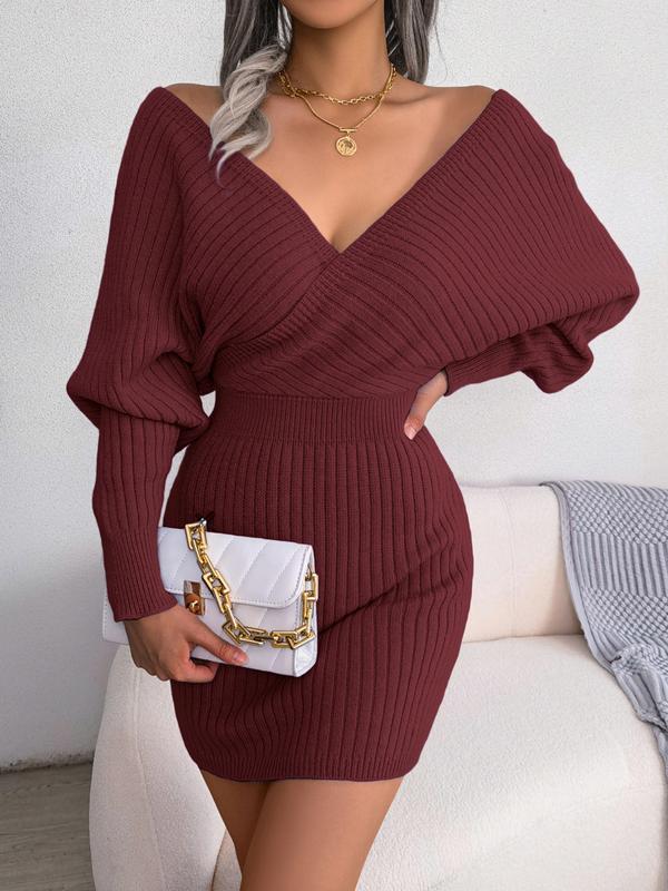 BLAKE™ - Wrapped V-Neck Sweater Dress with Slim-Fit Long Sleeves