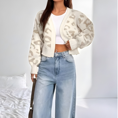 AVIA™ - Comfy Leopard Print Lantern Sleeve Cardigan