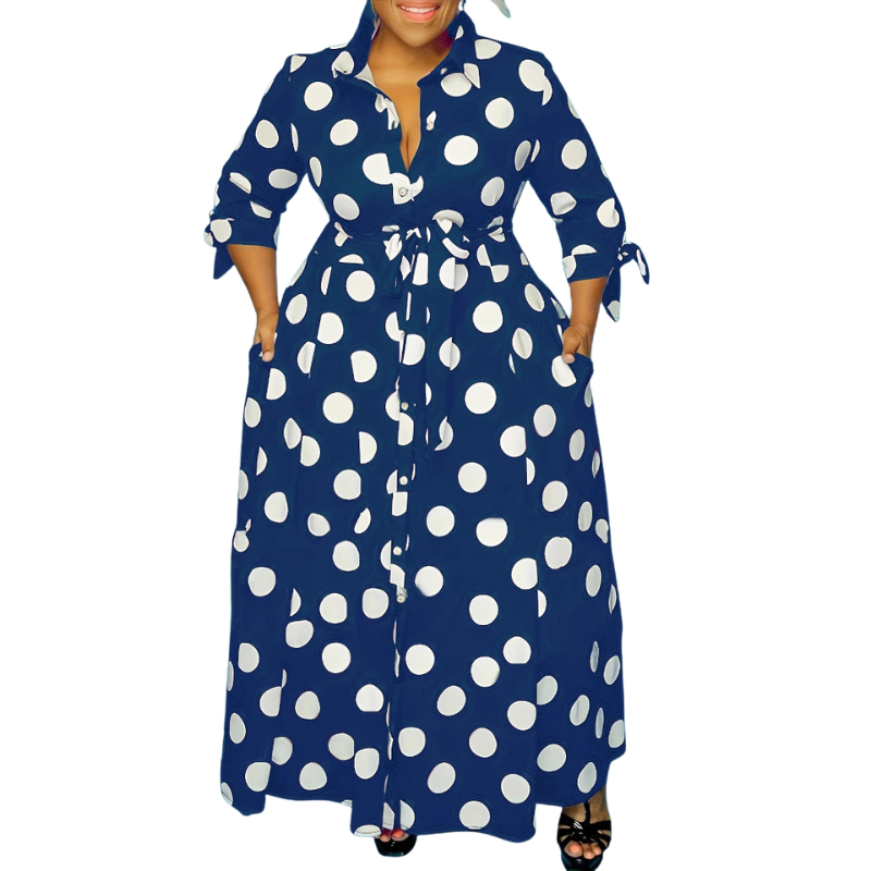 MARIE™ – Stylish Polka Dot Shirt Dress with Belt