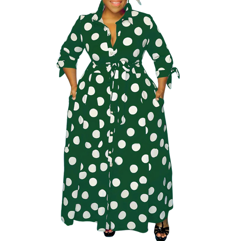 MARIE™ – Stylish Polka Dot Shirt Dress with Belt