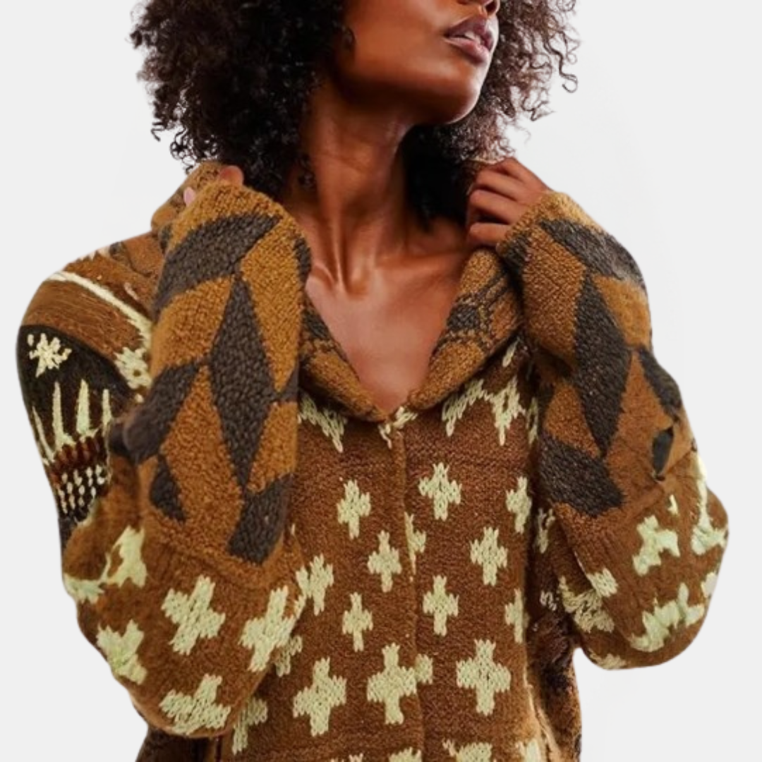 Women's Graphic Button Down Oversized Knit Cardigan