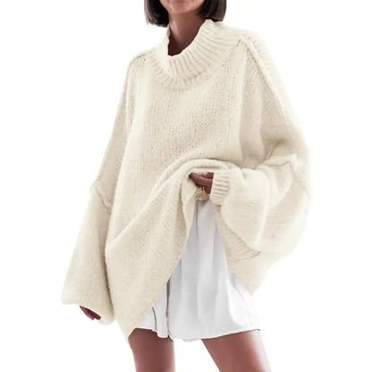 RUSSEL™ - Women's Ribbed Knit Mock Neck Batwing Sweater Long Sleeve Casual Tunic