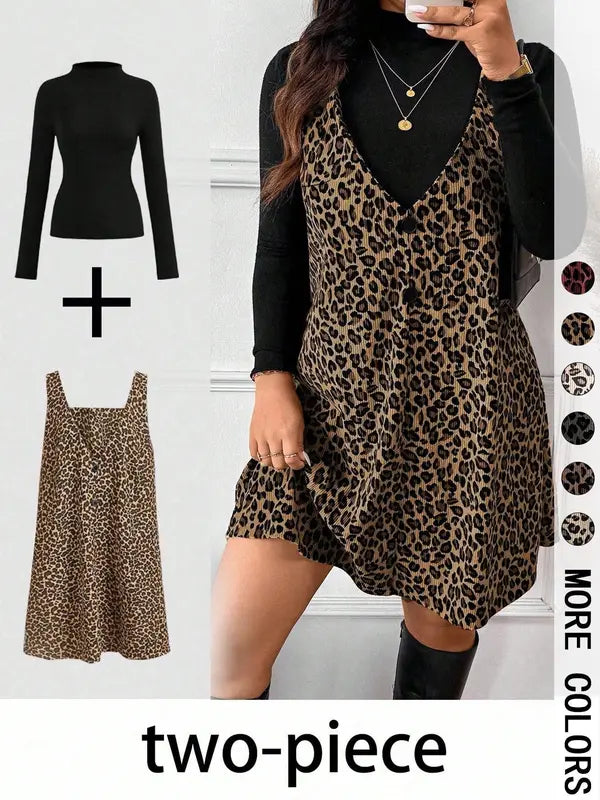 CRESSIDA™ – High Neck Top & Leopard Strap Skirt Two-Piece Set