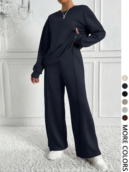 BETH™ - Casual Solid Color Sweatshirt & Pants Set for Outdoor Comfort