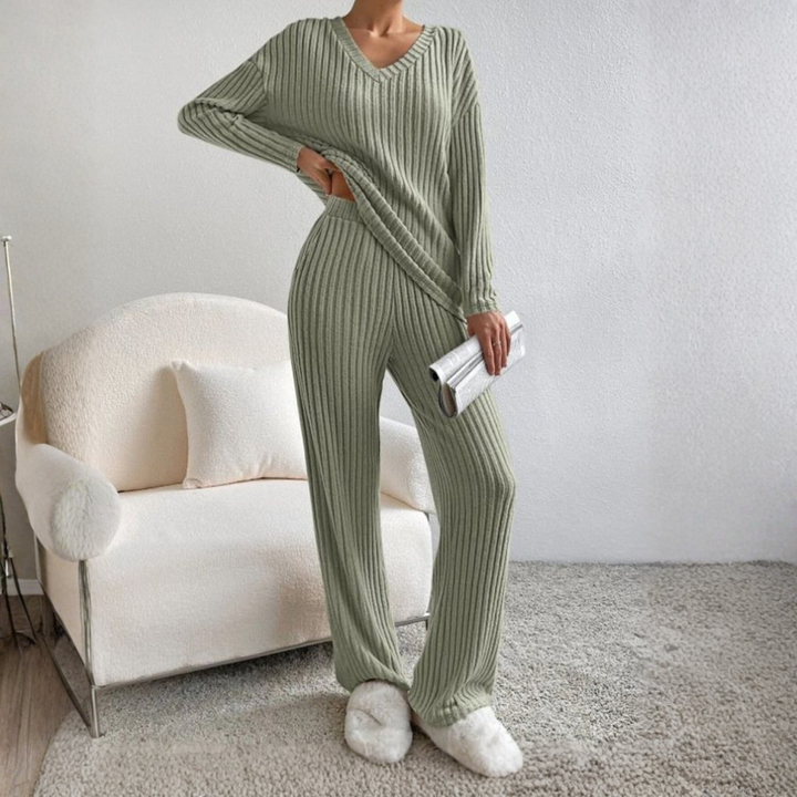 ENLINS™ - Casual Long Sleeve V-Neck Top and Pants Set