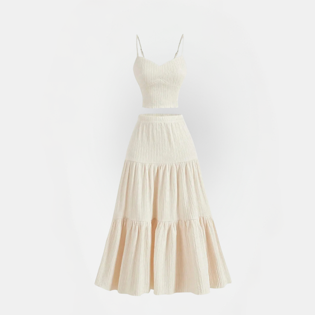 Women's Crop Cami Top and Pleated A Line Skirt Two Piece Set