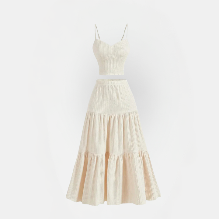 Women's Crop Cami Top and Pleated A Line Skirt Two Piece Set