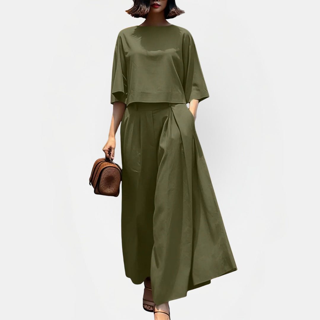 Women's Short Sleeve Loose Wide Leg Pants Two Piece Set