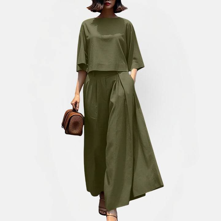 Women's Short Sleeve Loose Wide Leg Pants Two Piece Set