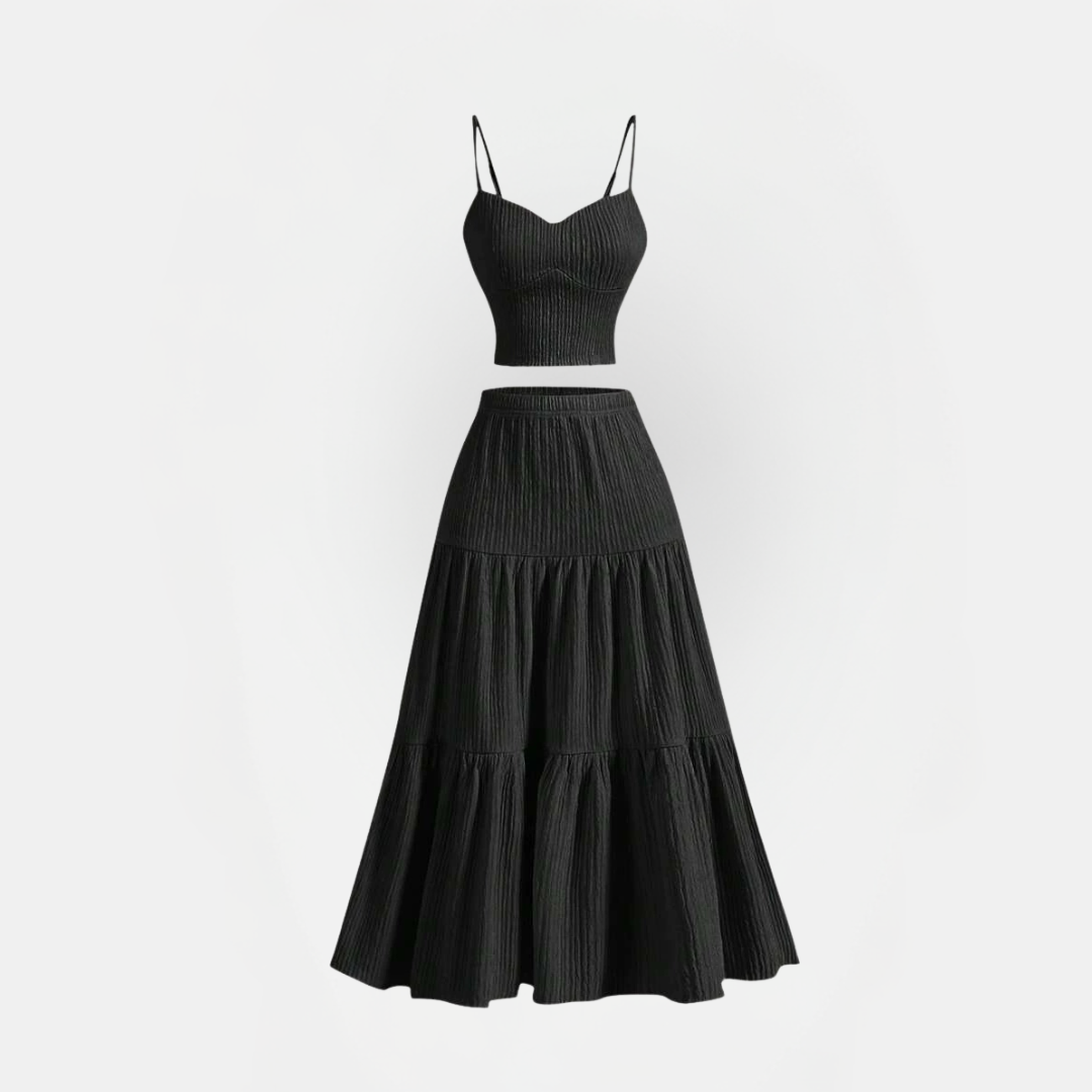 Women's Crop Cami Top and Pleated A Line Skirt Two Piece Set