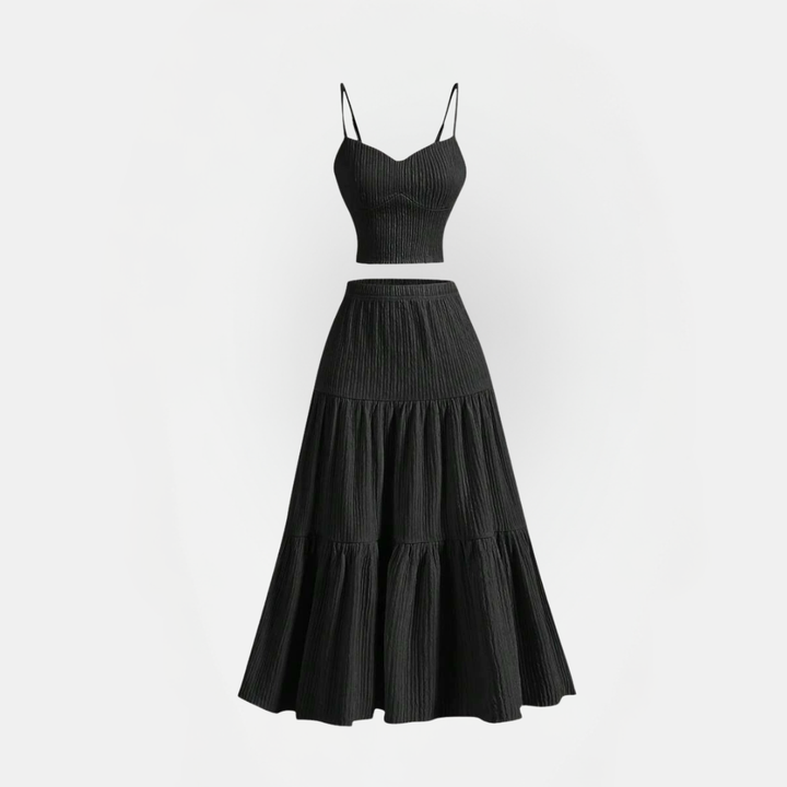 Women's Crop Cami Top and Pleated A Line Skirt Two Piece Set