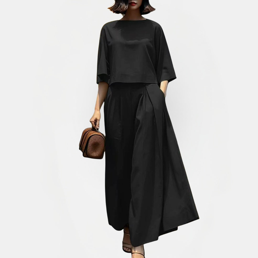 Women's Short Sleeve Loose Wide Leg Pants Two Piece Set