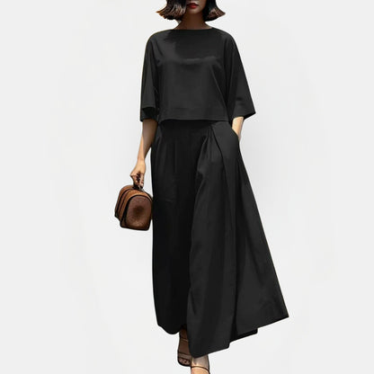 Women's Short Sleeve Loose Wide Leg Pants Two Piece Set