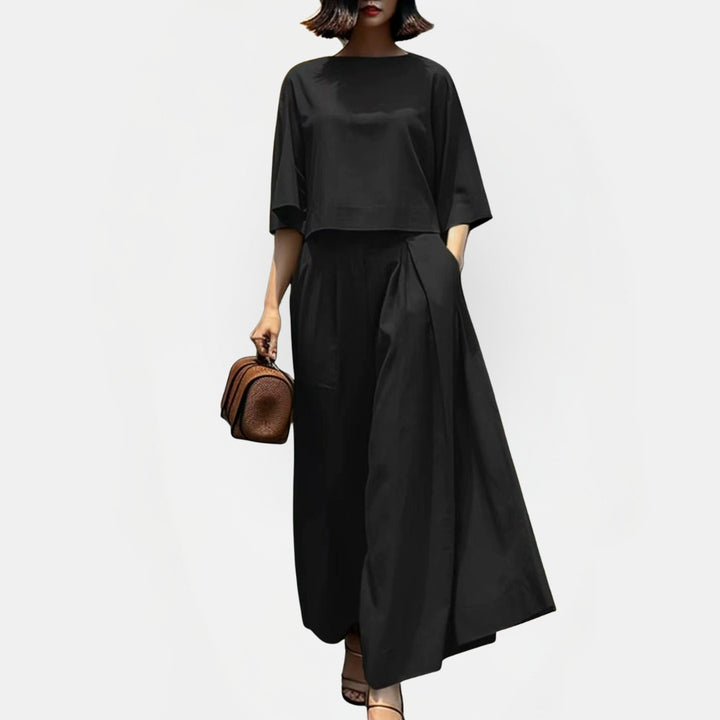 Women's Short Sleeve Loose Wide Leg Pants Two Piece Set