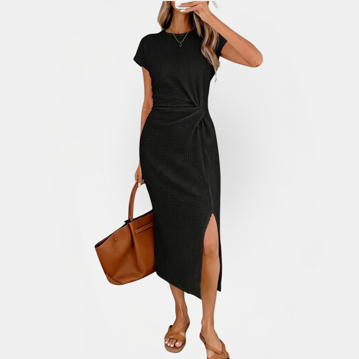 Women's Twist Knot Waist High Slit Sleeveless Midi Dress