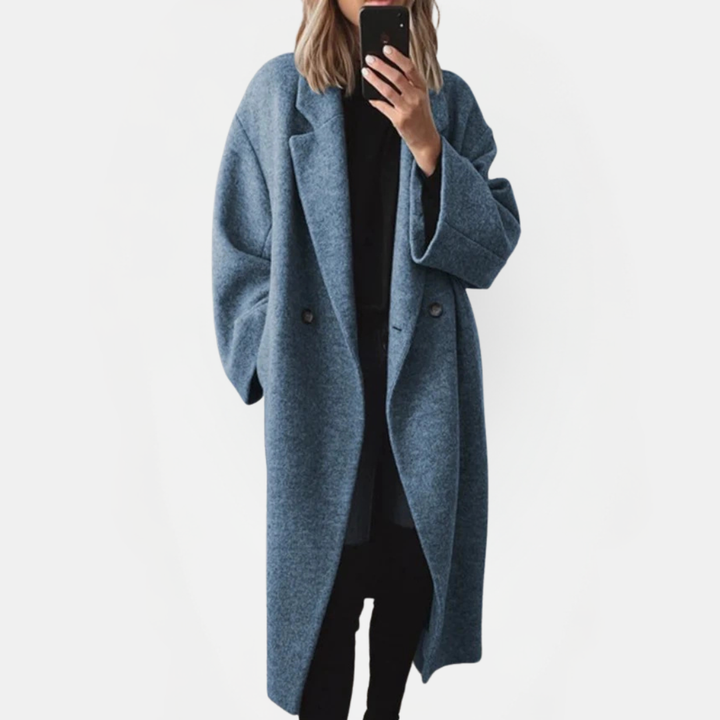 Women's Double Breasted Notched Lapel Long Wool Coat