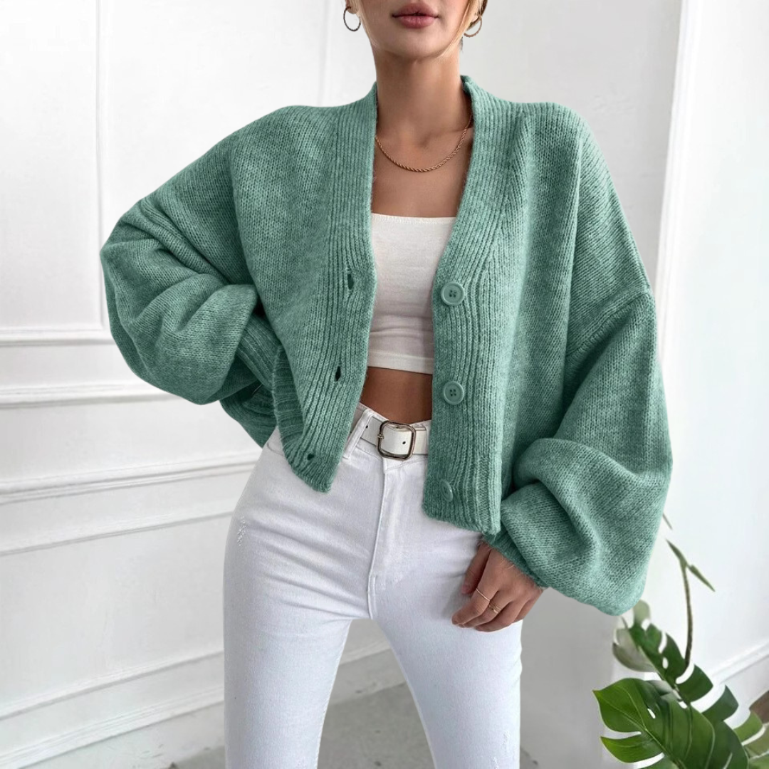LUMI™ - Casual Crop Lantern Sleeve Cardigan
