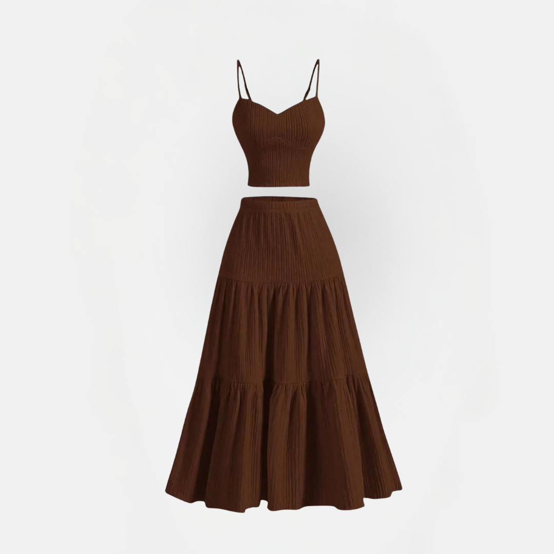 Women's Crop Cami Top and Pleated A Line Skirt Two Piece Set