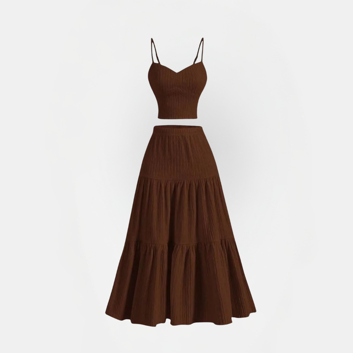 Women's Crop Cami Top and Pleated A Line Skirt Two Piece Set