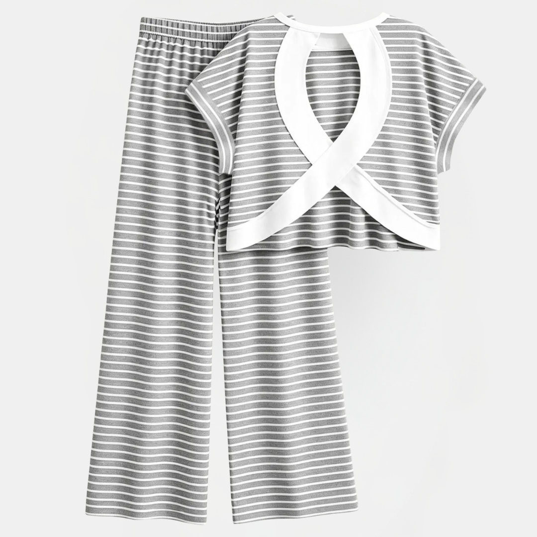 Women's Open Back Cutout Striped Relaxed Casual Dress
