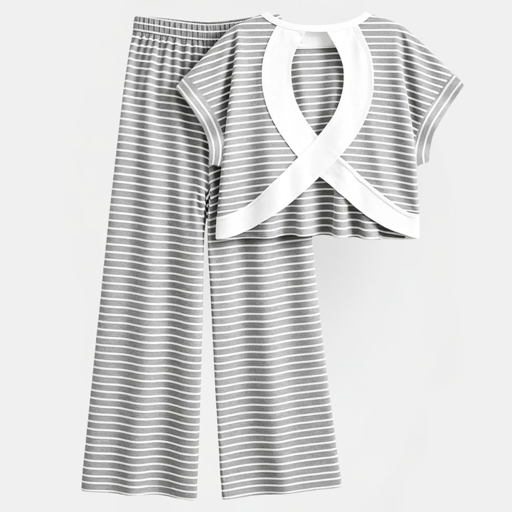 Women's Open Back Cutout Striped Relaxed Casual Dress