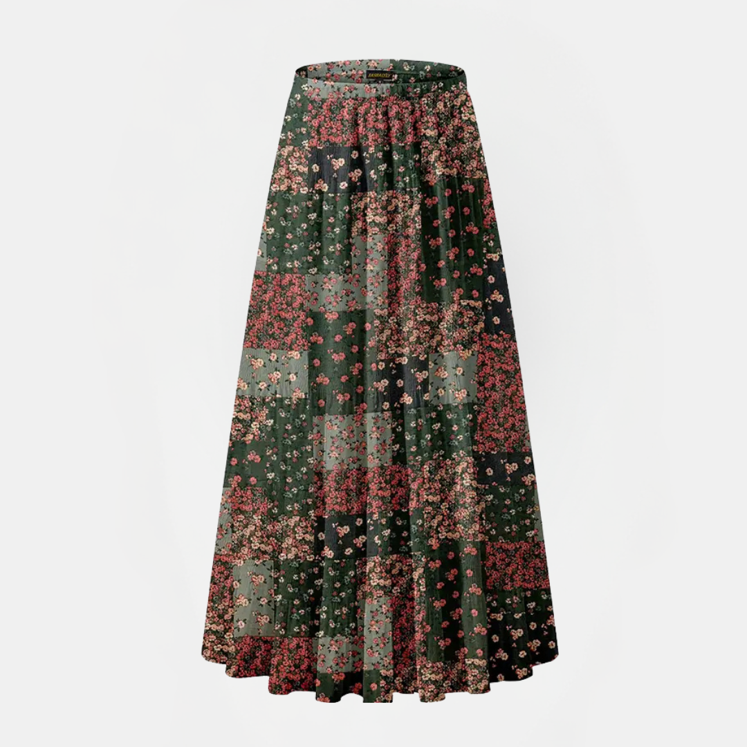 Women's Chiffon High Waist Pleated A Line Flared Maxi Skirt