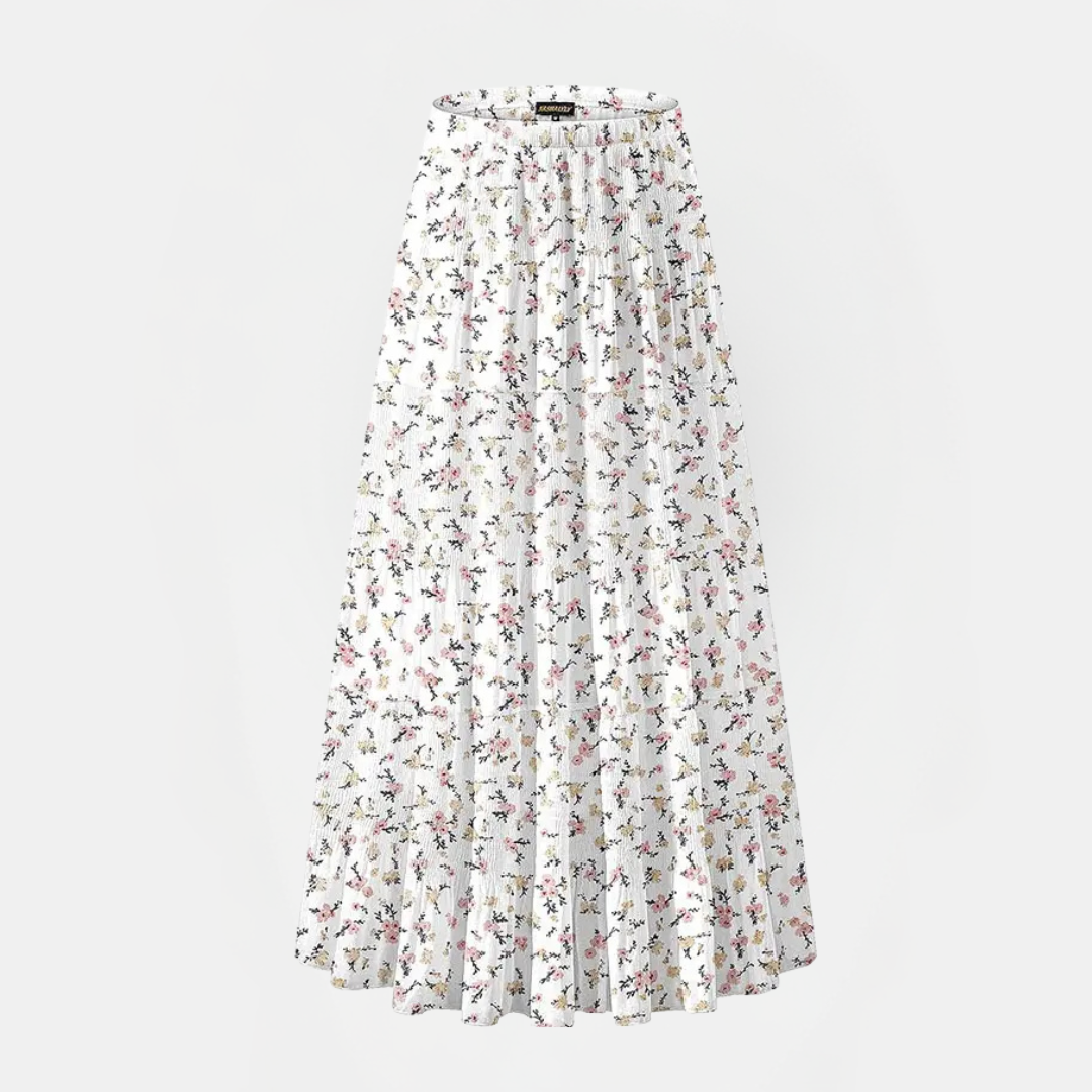 Women's Chiffon High Waist Pleated A Line Flared Maxi Skirt