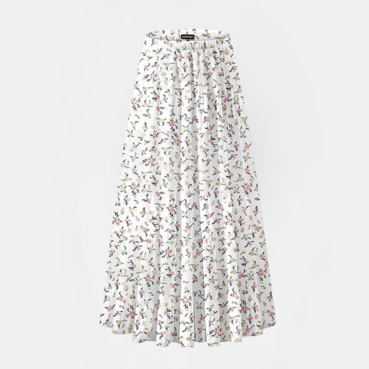 Women's Chiffon High Waist Pleated A Line Flared Maxi Skirt