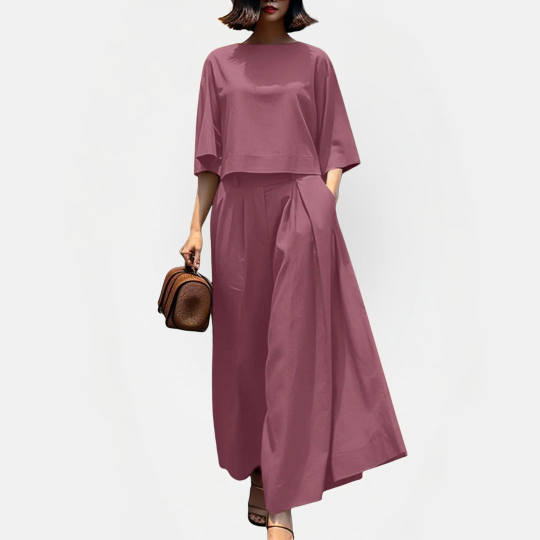 Women's Short Sleeve Loose Wide Leg Pants Two Piece Set