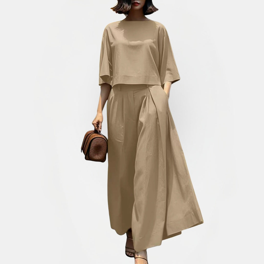 Women's Short Sleeve Loose Wide Leg Pants Two Piece Set