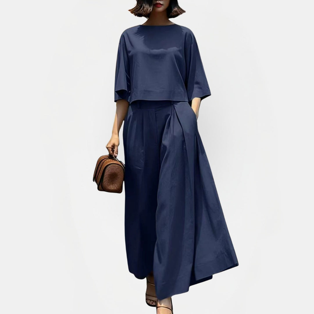 Women's Short Sleeve Loose Wide Leg Pants Two Piece Set